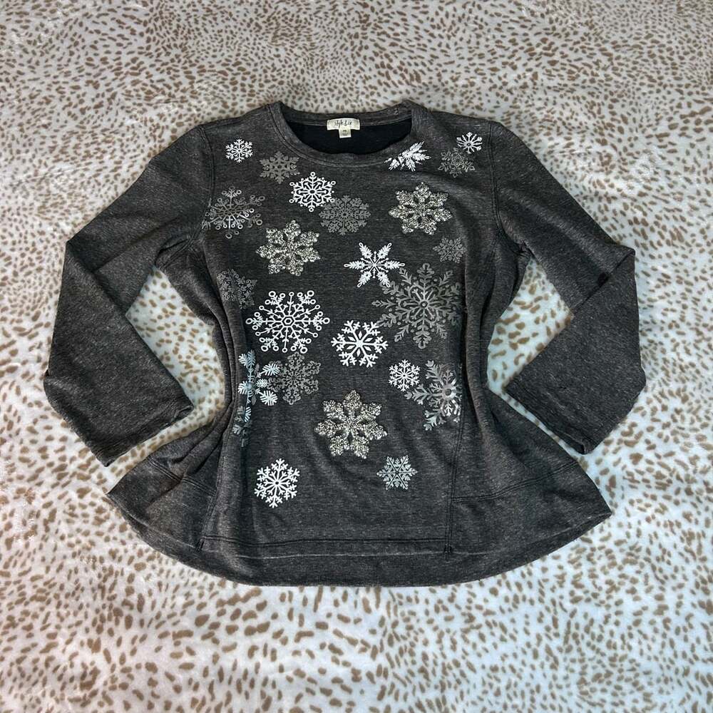 Style & Co Snowflake Sweatshirt Size PXL Gray